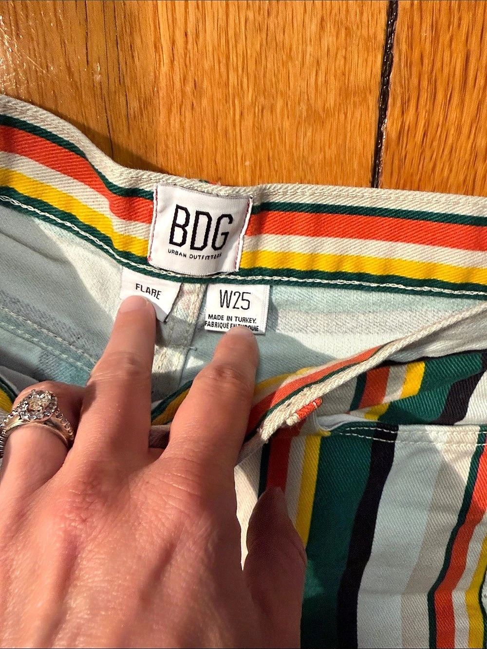 BDG Flare Striped Wide Leg Pants White & Green Waist 25 - Picture 2 of 2